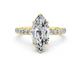 Yellow gold Marquise Cut Moissanite Solitaire Ring with Pavé Accents and Four-Prong Setting