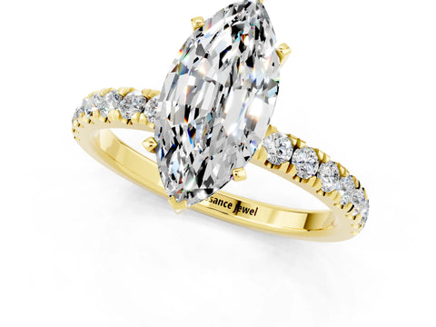 Yellow gold Marquise Cut Moissanite Solitaire Ring with Pavé Accents and Four-Prong Setting_1