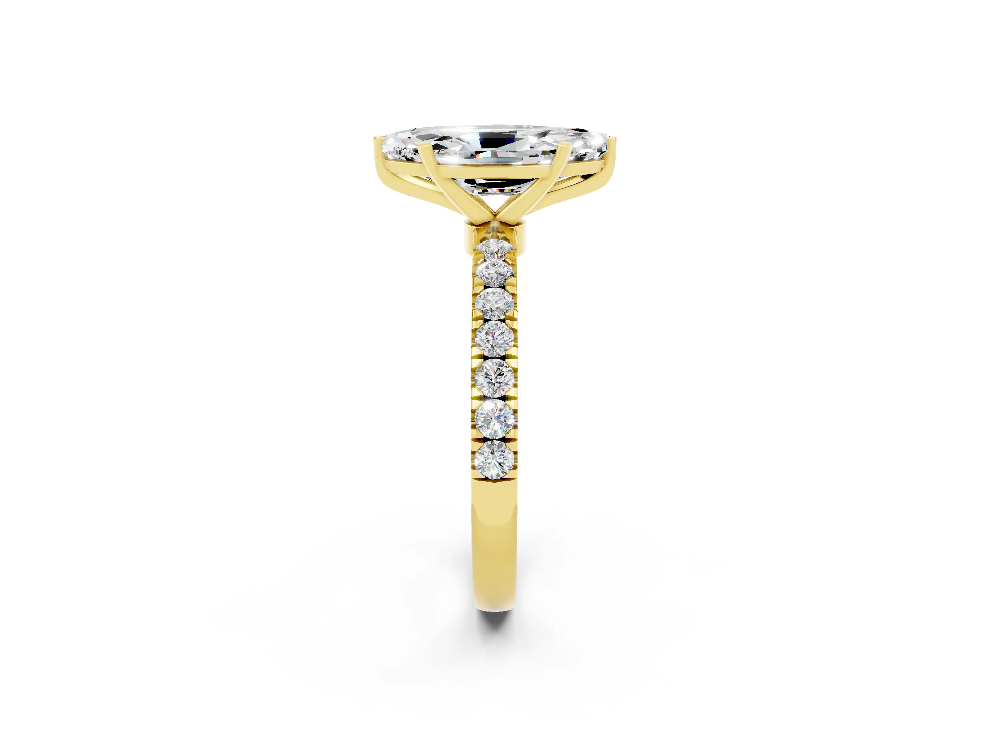 Yellow gold Marquise Cut Moissanite Solitaire Ring with Pavé Accents and Four-Prong Setting_2