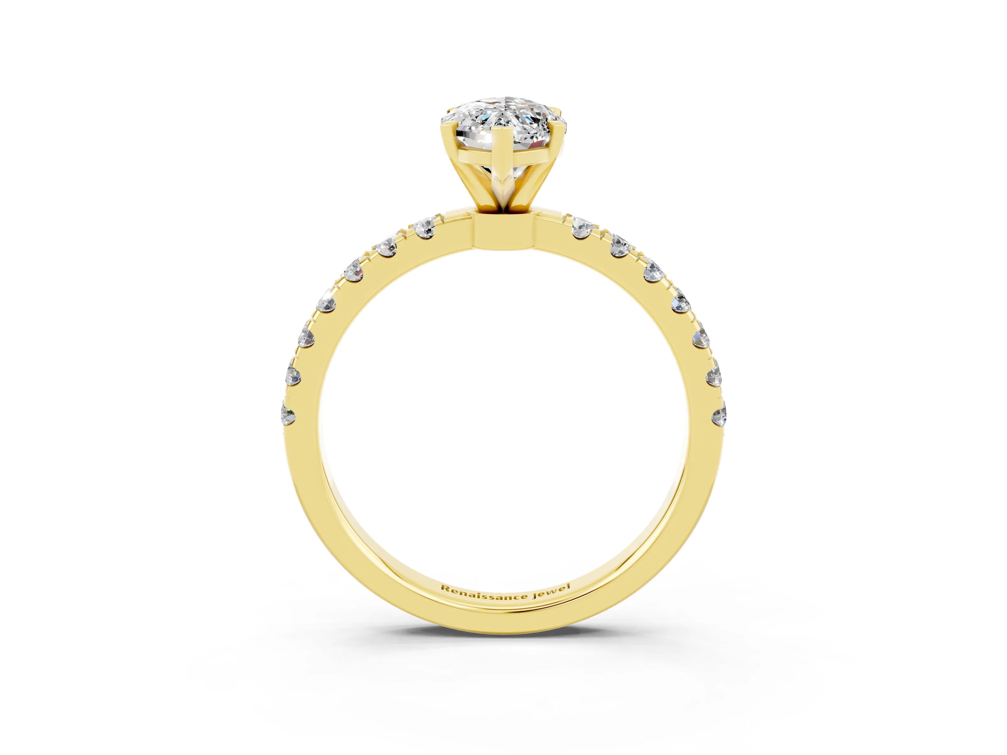 Yellow gold Marquise Cut Moissanite Solitaire Ring with Pavé Accents and Four-Prong Setting_3