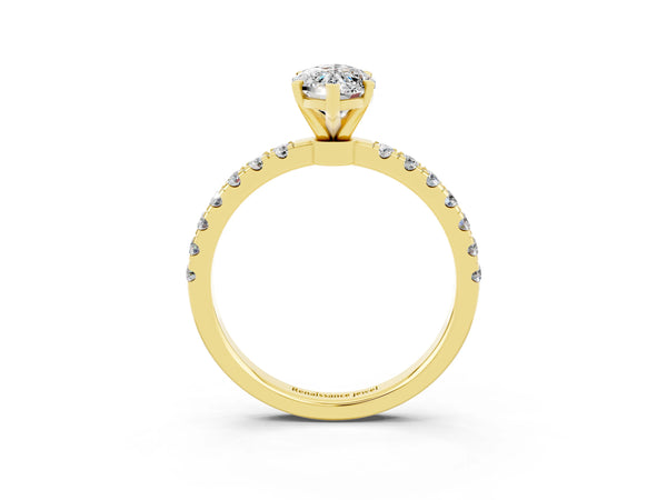 Yellow gold Marquise Cut Moissanite Solitaire Ring with Pavé Accents and Four-Prong Setting