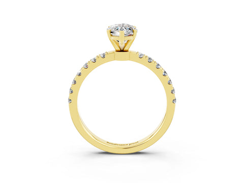 Yellow gold Marquise Cut Moissanite Solitaire Ring with Pavé Accents and Four-Prong Setting_3