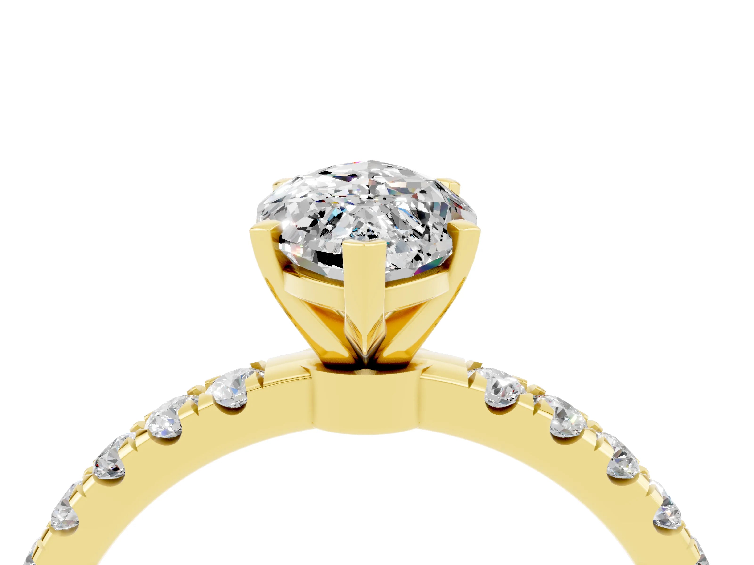 Yellow gold Marquise Cut Moissanite Solitaire Ring with Pavé Accents and Four-Prong Setting_4