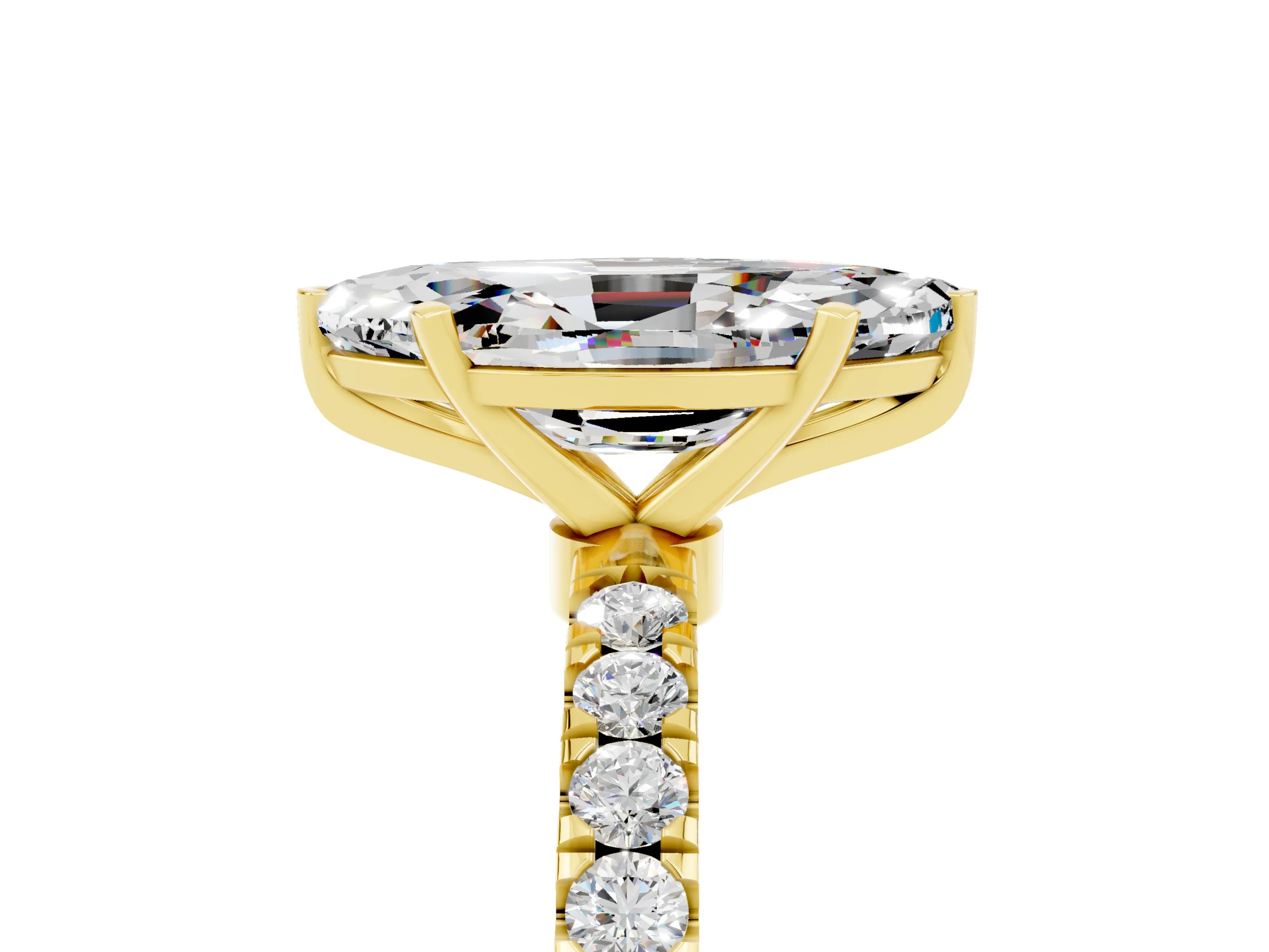 Yellow gold Marquise Cut Moissanite Solitaire Ring with Pavé Accents and Four-Prong Setting_5