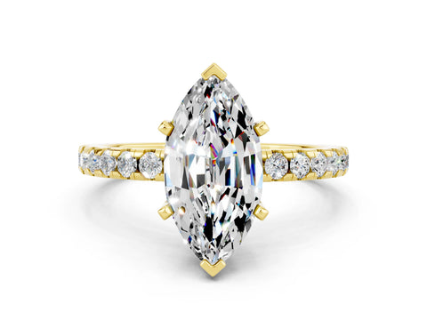 Yellow gold Marquise Cut Moissanite Solitaire Ring with Pavé Band and Four-Prong Setting_24