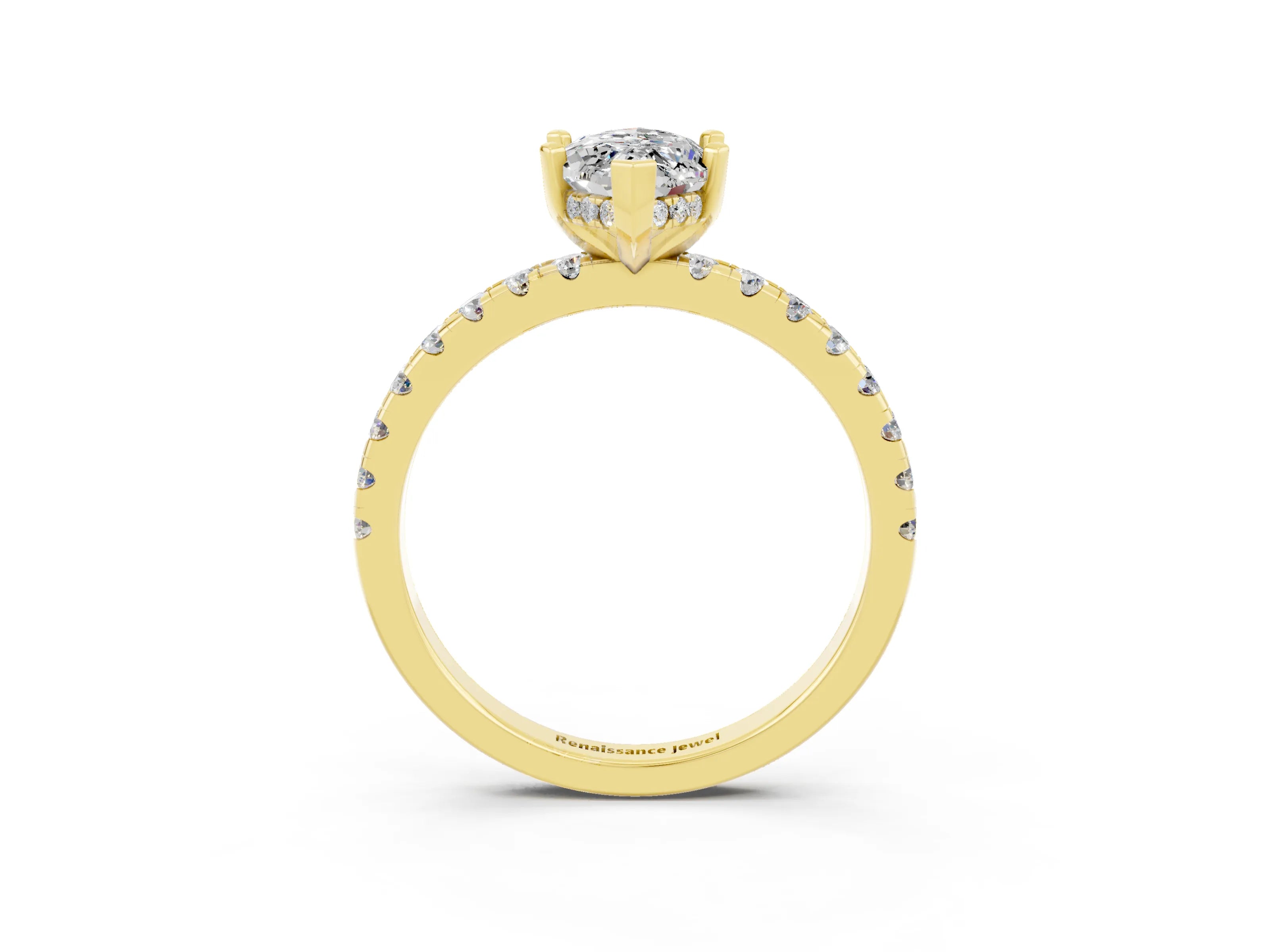 Yellow gold Marquise Cut Moissanite Solitaire Ring with Pavé Band and Four-Prong Setting_27