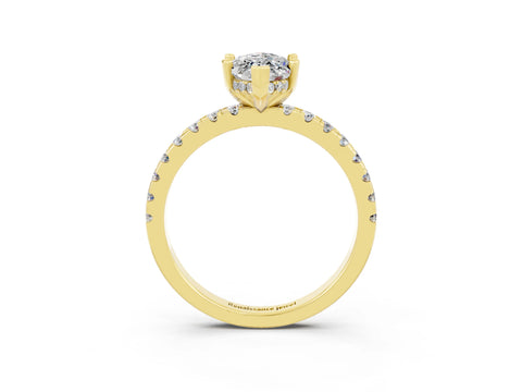 Yellow gold Marquise Cut Moissanite Solitaire Ring with Pavé Band and Four-Prong Setting_27