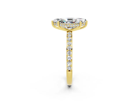 Yellow gold Marquise Cut Moissanite Solitaire Ring with Pavé Band and Hidden Halo_14