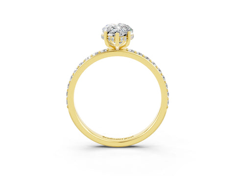 Yellow gold Marquise Cut Moissanite Solitaire Ring with Pavé Band and Hidden Halo_15