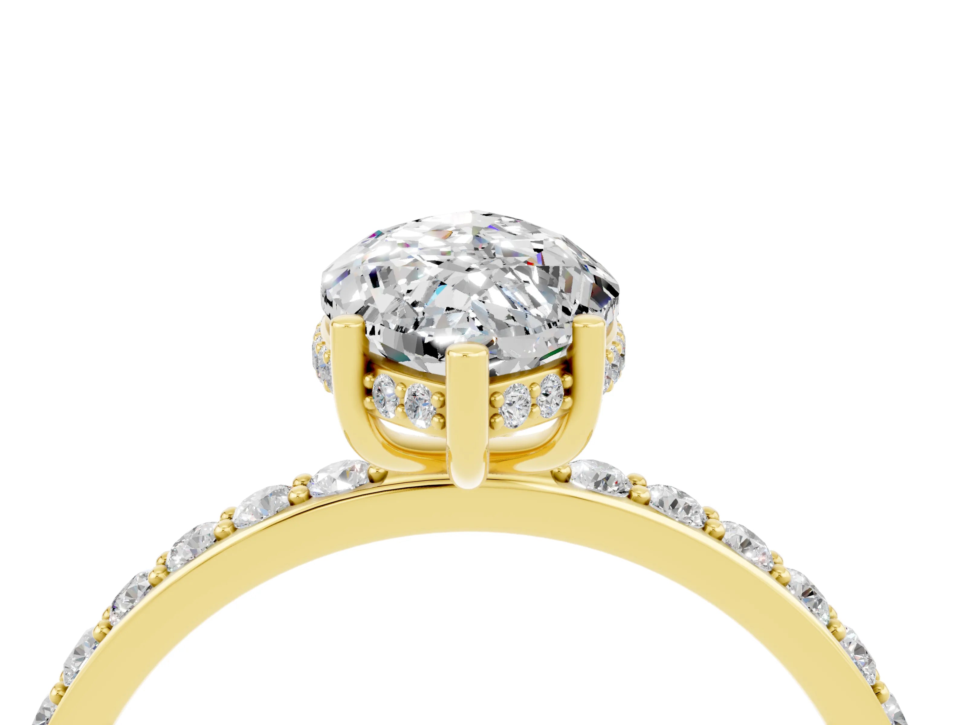 Yellow gold Marquise Cut Moissanite Solitaire Ring with Pavé Band and Hidden Halo_16