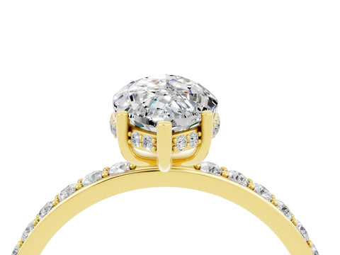 Yellow gold Marquise Cut Moissanite Solitaire Ring with Pavé Band and Hidden Halo_16