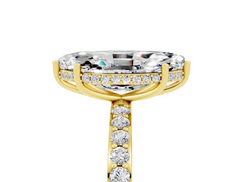 Yellow gold Marquise Cut Moissanite Solitaire Ring with Pavé Band and Hidden Halo_17