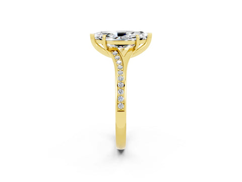 Yellow gold Marquise Cut Moissanite Solitaire Ring with Pavé Band and Prong Setting_14