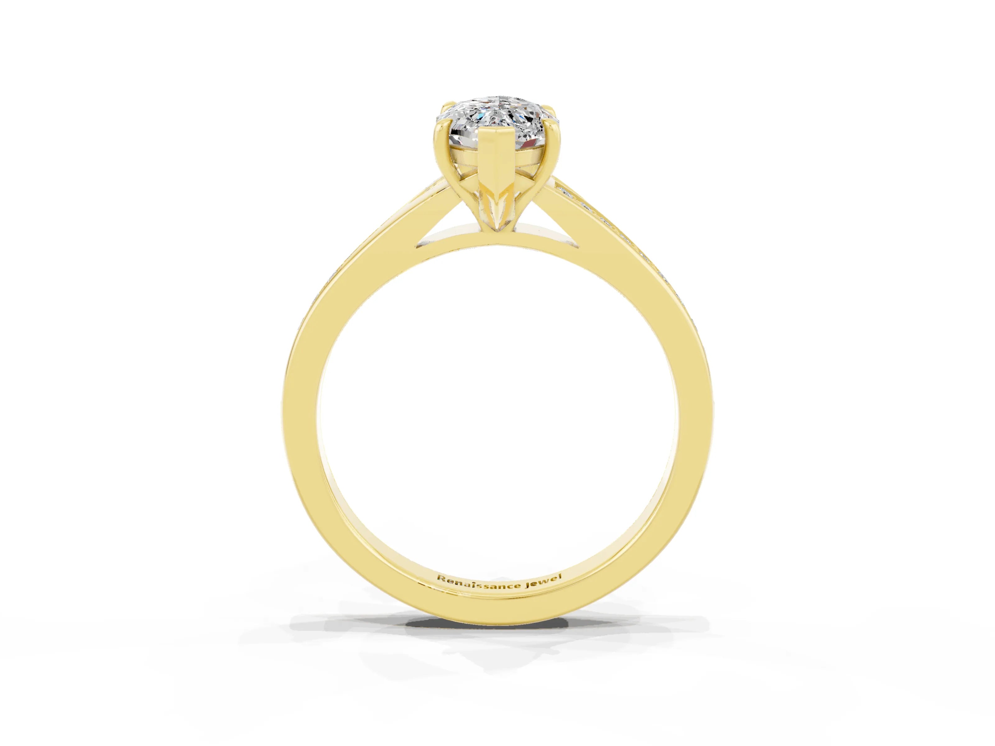Yellow gold Marquise Cut Moissanite Solitaire Ring with Pavé Band and Prong Setting_15