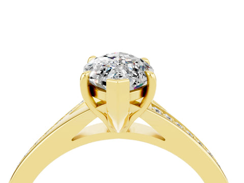 Yellow gold Marquise Cut Moissanite Solitaire Ring with Pavé Band and Prong Setting_16