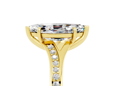 Yellow gold Marquise Cut Moissanite Solitaire Ring with Pavé Band and Prong Setting_17