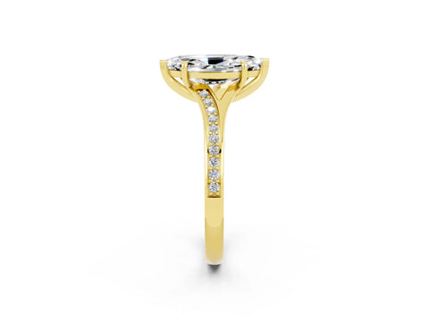Yellow gold Marquise Cut Moissanite Solitaire Ring with Pavé Band and Prong Setting_2