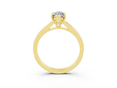 Yellow gold Marquise Cut Moissanite Solitaire Ring with Pavé Band and Prong Setting_3
