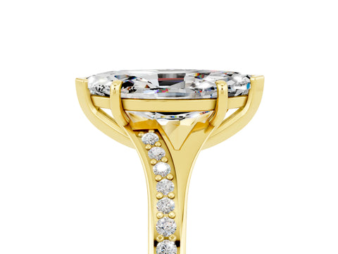 Yellow gold Marquise Cut Moissanite Solitaire Ring with Pavé Band and Prong Setting_5