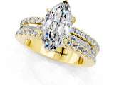 Yellow gold Marquise Cut Moissanite Solitaire Ring with Pavé and Channel Set Band_1