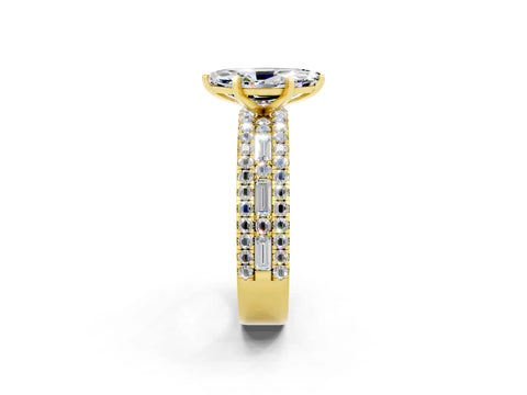 Yellow gold Marquise Cut Moissanite Solitaire Ring with Pavé and Channel Set Band_2