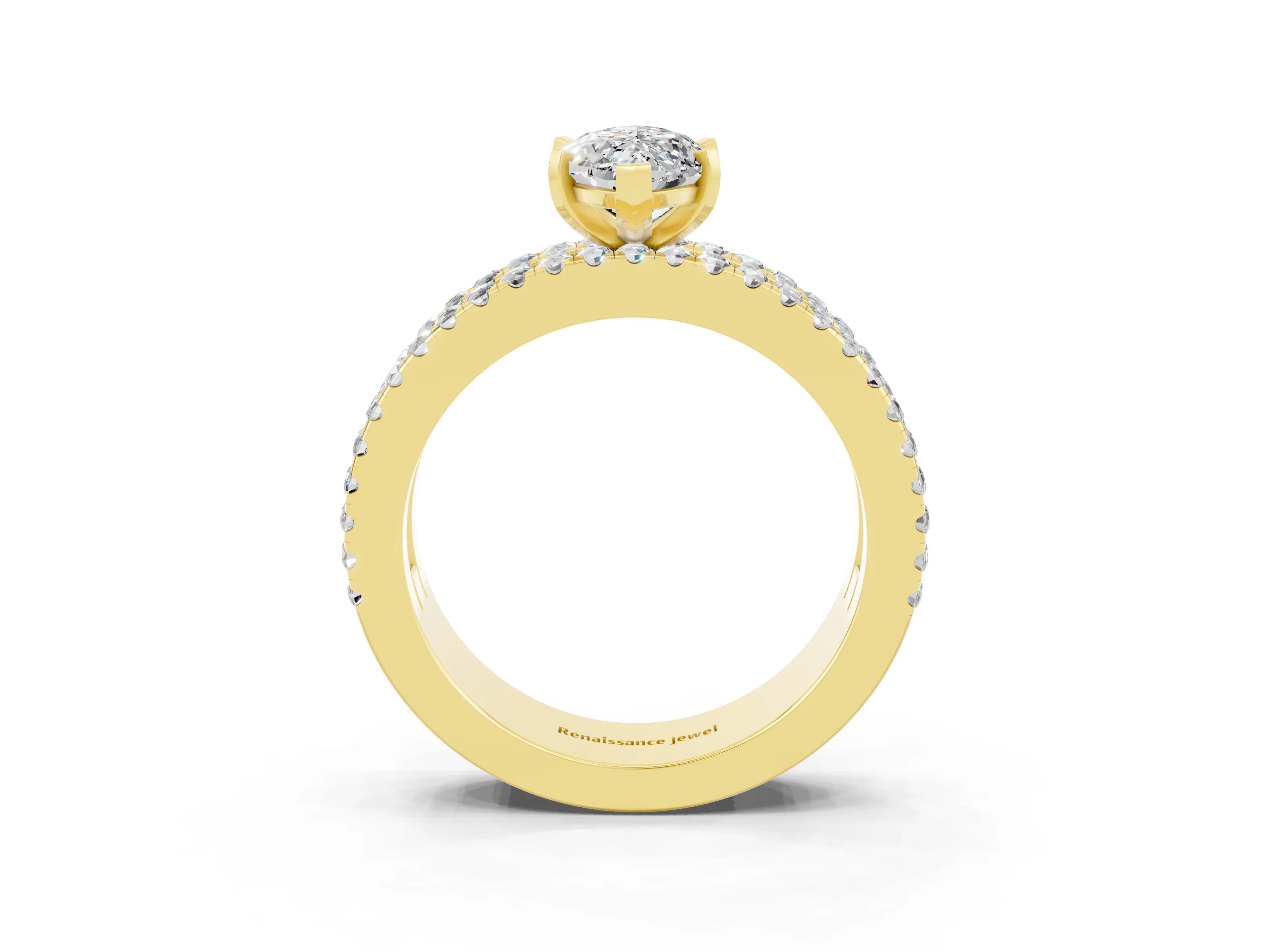 Yellow gold Marquise Cut Moissanite Solitaire Ring with Pavé and Channel Set Band_3