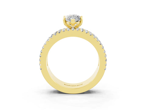 Yellow gold Marquise Cut Moissanite Solitaire Ring with Pavé and Channel Set Band_3
