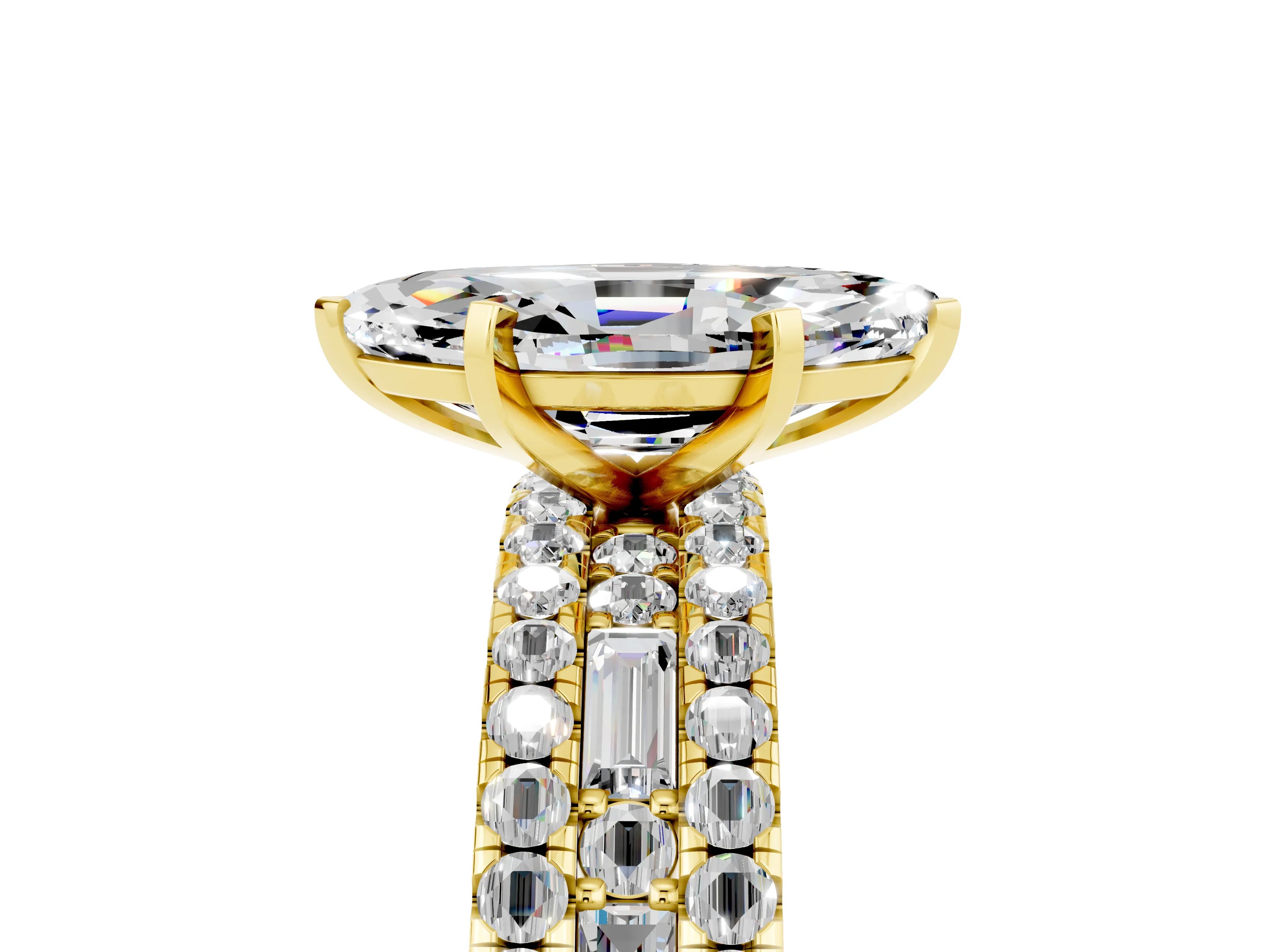 Yellow gold Marquise Cut Moissanite Solitaire Ring with Pavé and Channel Set Band_5