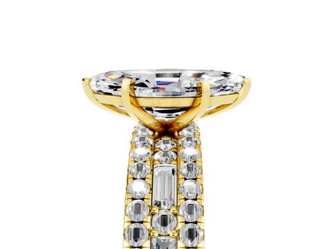 Yellow gold Marquise Cut Moissanite Solitaire Ring with Pavé and Channel Set Band_5