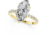 Yellow gold Marquise Cut Moissanite Solitaire Ring with Pave Band and Four Prong Setting_1