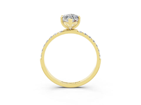 Yellow gold Marquise Cut Moissanite Solitaire Ring with Pave Band and Four Prong Setting_3