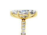 Yellow gold Marquise Cut Moissanite Solitaire Ring with Pave Band and Four Prong Setting_5