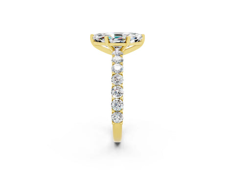 Yellow gold Marquise Cut Moissanite Solitaire Ring with Shared Prong Pavé Band and Four-Prong Setting_2