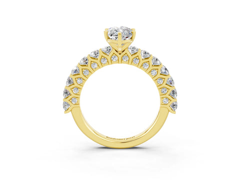 Yellow gold Marquise Cut Moissanite Solitaire Ring with Shared Prong Pavé Band and Four-Prong Setting_3