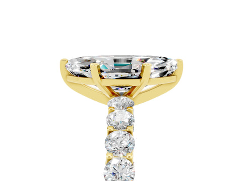 Yellow gold Marquise Cut Moissanite Solitaire Ring with Shared Prong Pavé Band and Four-Prong Setting_5