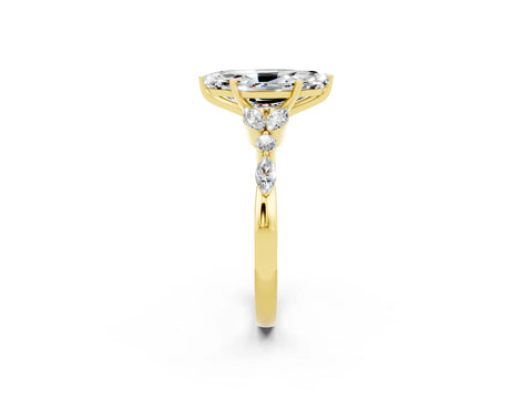 Yellow gold Marquise Cut Moissanite Solitaire Ring with Side Stones and Four-Prong Setting_14