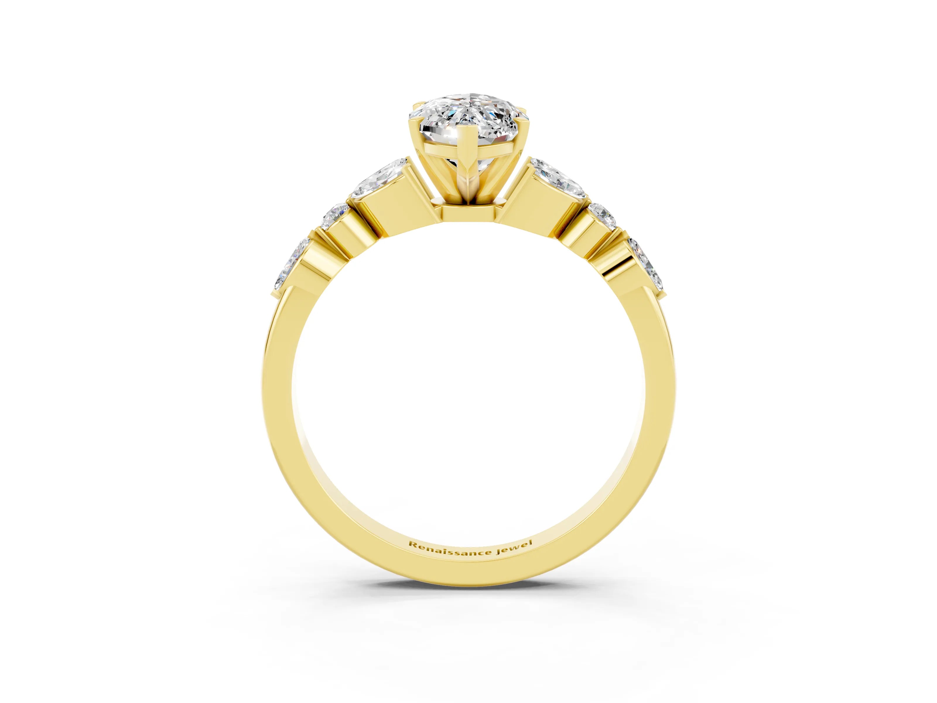 Yellow gold Marquise Cut Moissanite Solitaire Ring with Side Stones and Four-Prong Setting_15