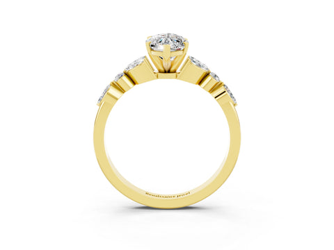 Yellow gold Marquise Cut Moissanite Solitaire Ring with Side Stones and Four-Prong Setting_15