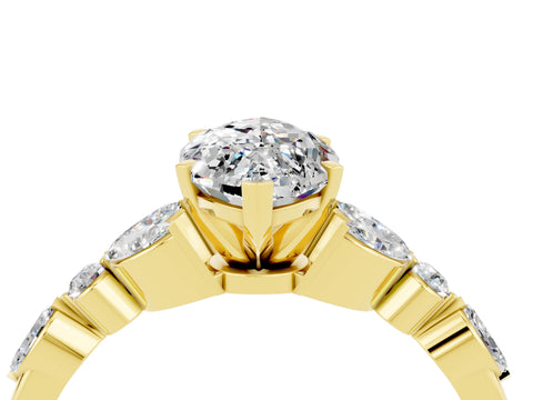 Yellow gold Marquise Cut Moissanite Solitaire Ring with Side Stones and Four-Prong Setting_16