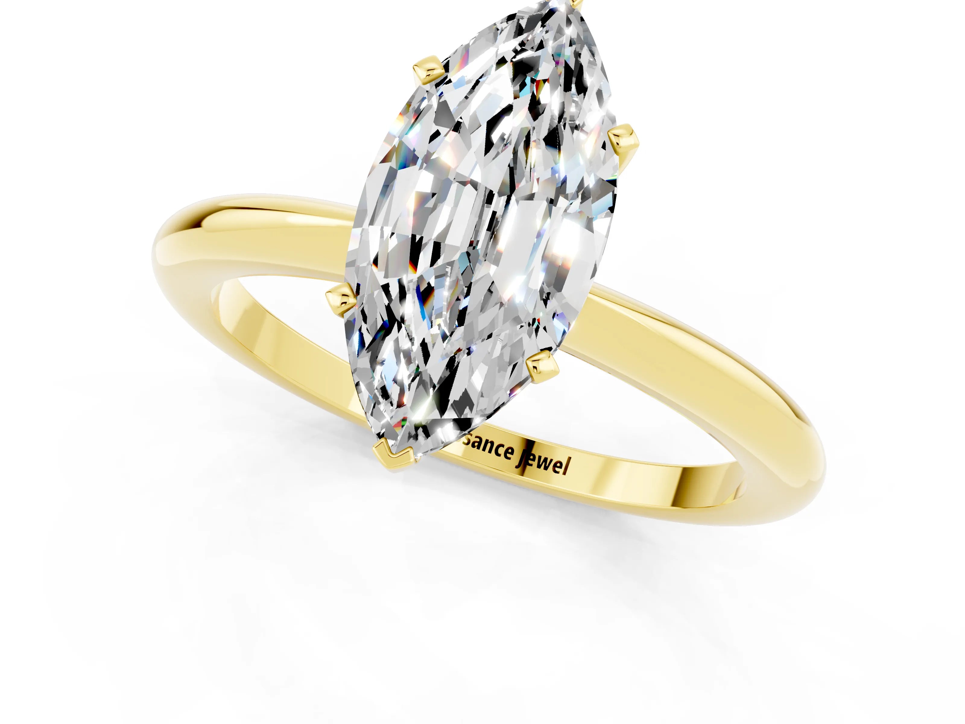 Yellow gold Marquise Cut Moissanite Solitaire Ring with Six-Prong Setting and Classic Band_1