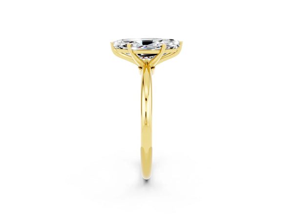 Yellow gold Marquise Cut Moissanite Solitaire Ring with Six-Prong Setting and Classic Band