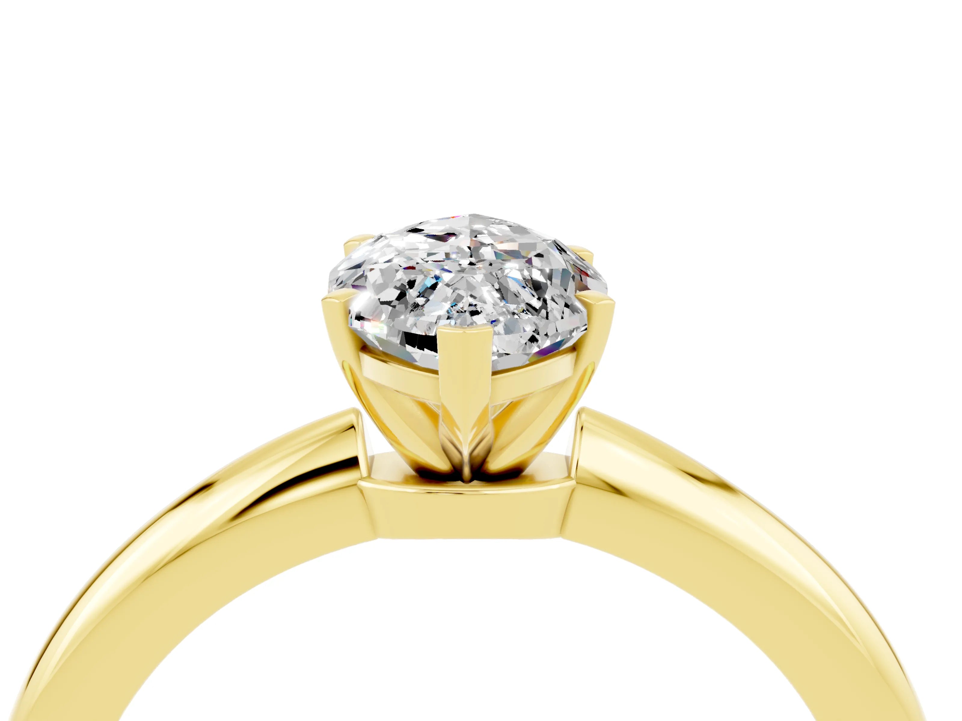 Yellow gold Marquise Cut Moissanite Solitaire Ring with Six-Prong Setting and Classic Band_4