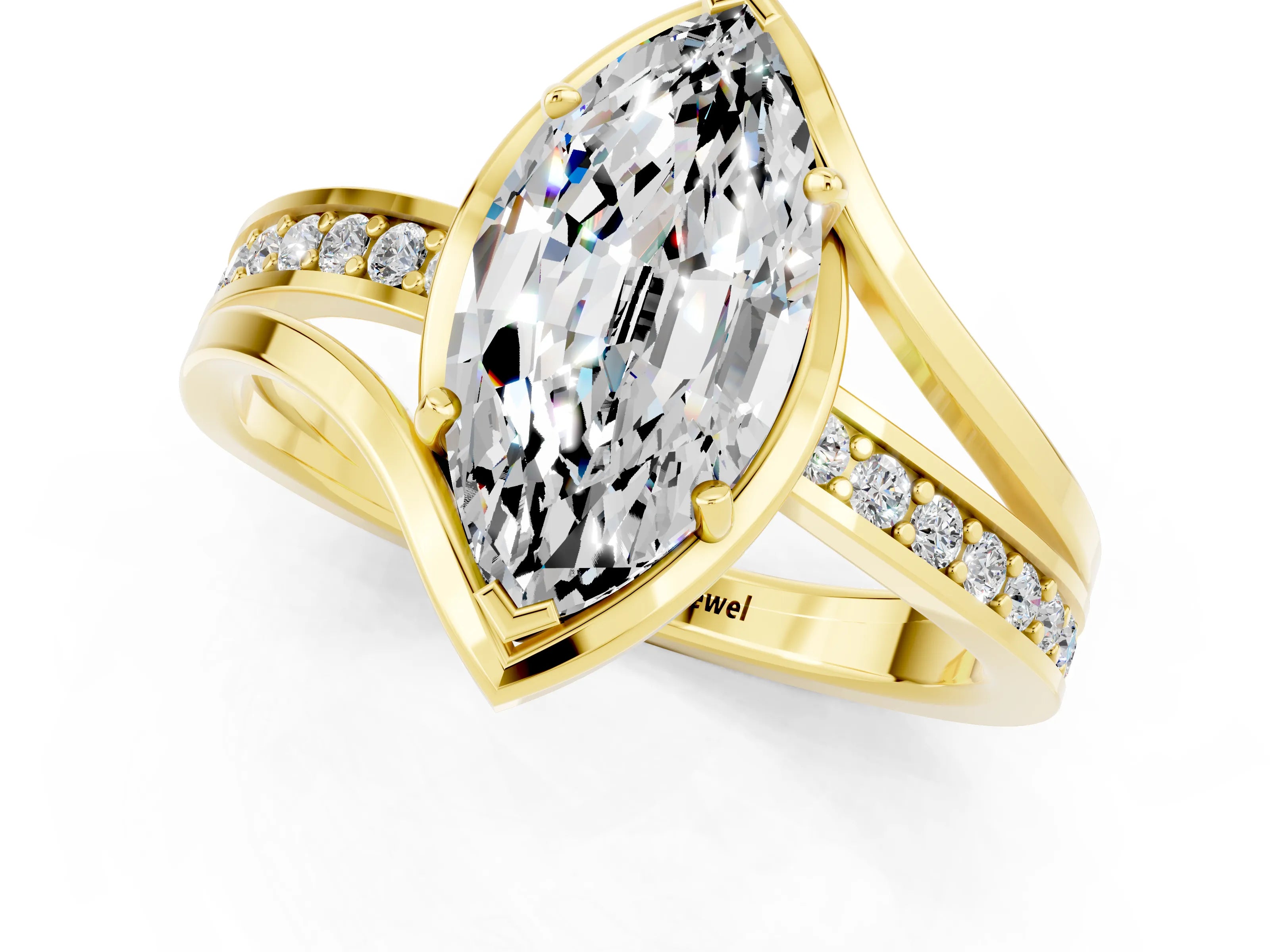 Yellow gold Marquise Cut Moissanite Solitaire Ring with Split Shank and Prong Setting_1