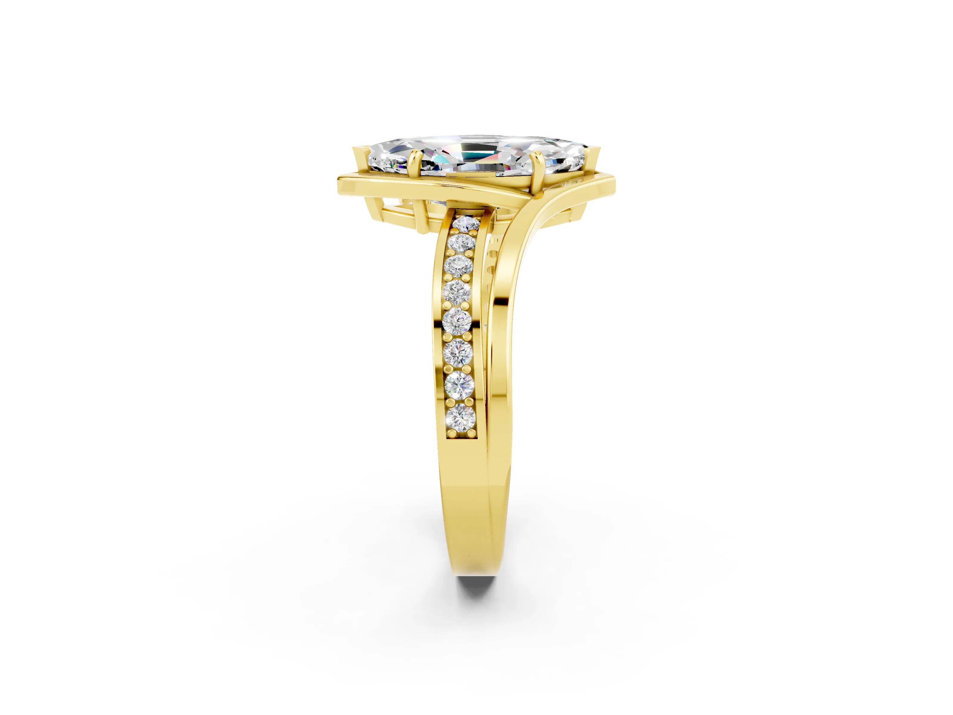 Yellow gold Marquise Cut Moissanite Solitaire Ring with Split Shank and Prong Setting_2