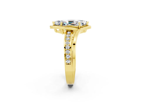 Yellow gold Marquise Cut Moissanite Solitaire Ring with Split Shank and Prong Setting_2