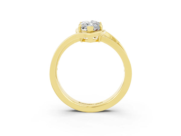 Yellow gold Marquise Cut Moissanite Solitaire Ring with Split Shank and Prong Setting