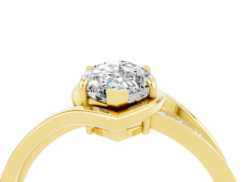 Yellow gold Marquise Cut Moissanite Solitaire Ring with Split Shank and Prong Setting_4
