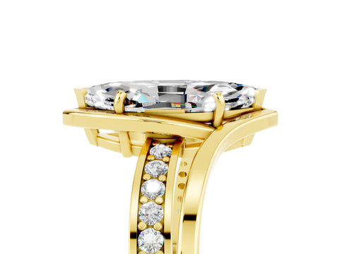 Yellow gold Marquise Cut Moissanite Solitaire Ring with Split Shank and Prong Setting_5