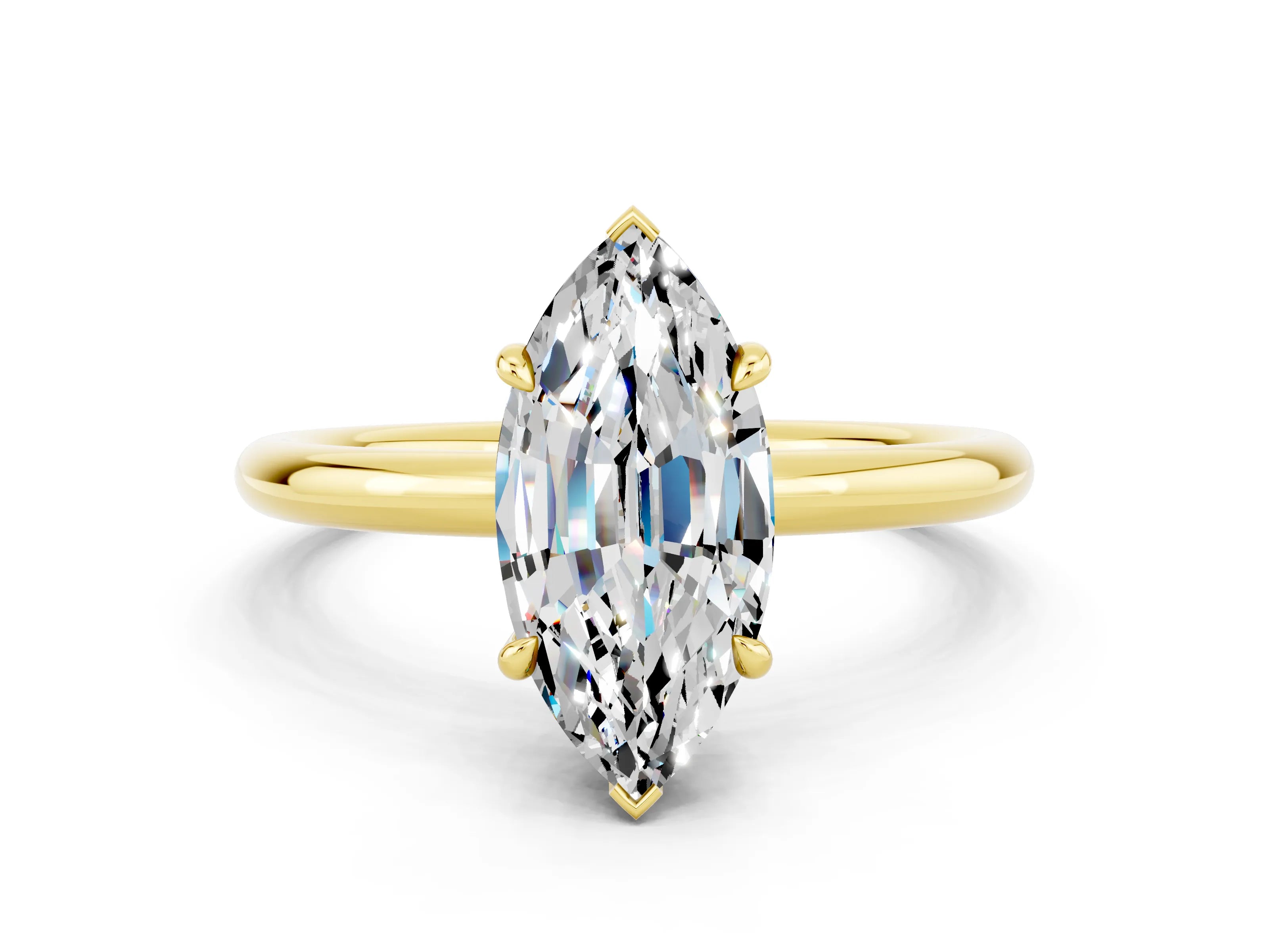Yellow gold Marquise Cut Moissanite Solitaire Ring with Thin Band and Four-Prong Setting_12