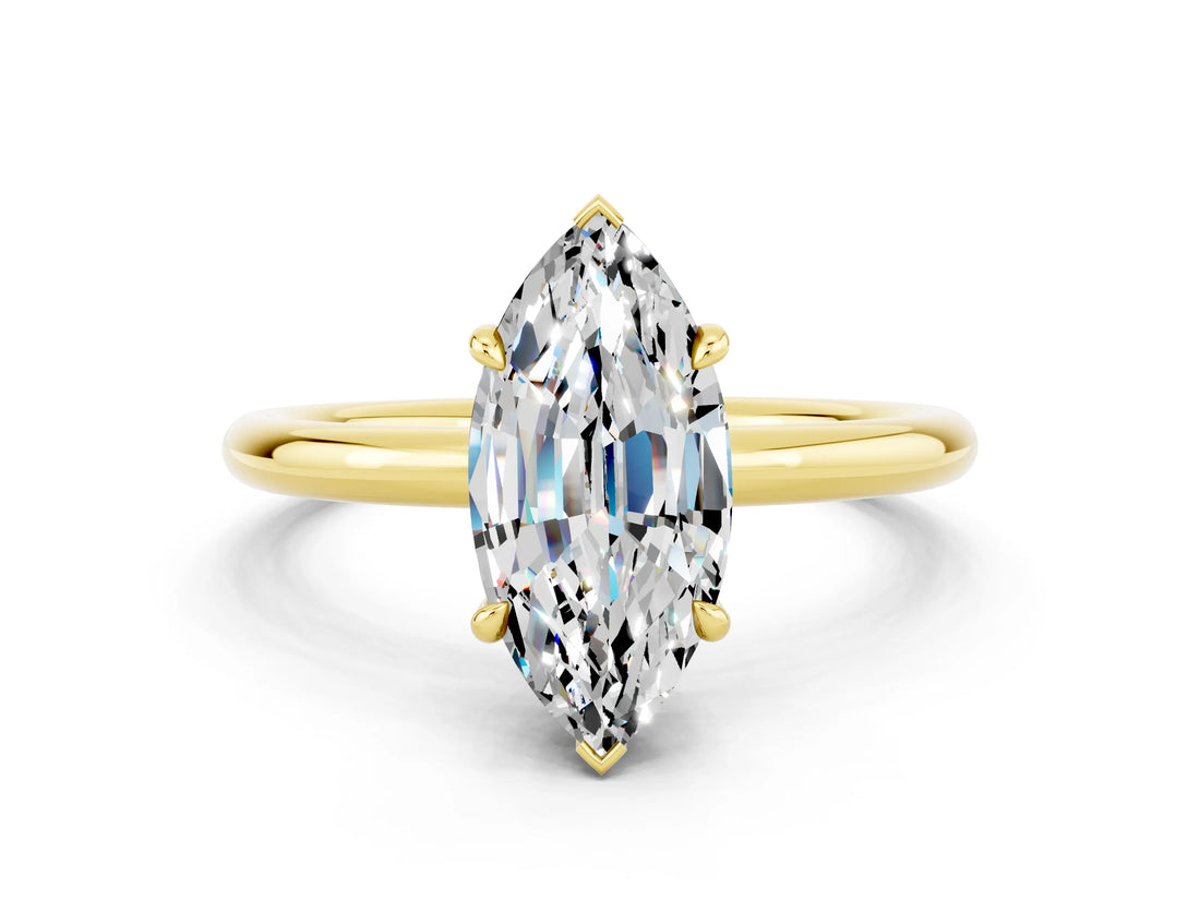 Yellow gold Marquise Cut Moissanite Solitaire Ring with Thin Band and Four-Prong Setting_12
